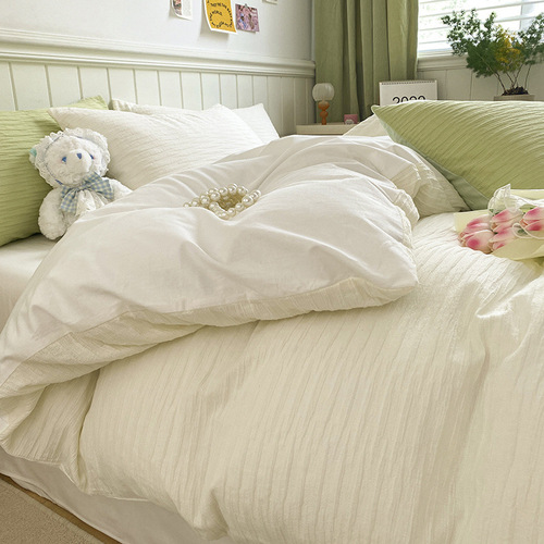 Romantic Princess INS pure cotton seersucker double set four-piece set pure cotton dormitory three-piece bed and breakfast girl style simple