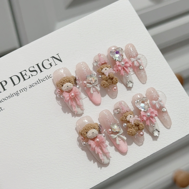 "Heartwarming Sweet Dreams" Cat Eye Christmas Teddy Bear Nail Art Stickers, Removable and Reusable