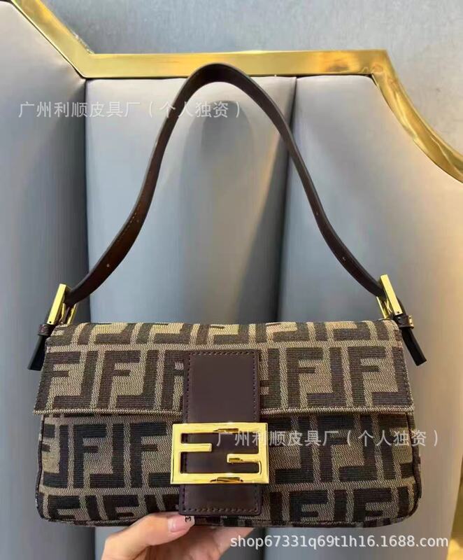 直供外贸跨境货源老花帆布腋下包FF中古法棍包经典百搭女单肩斜挎|undefined