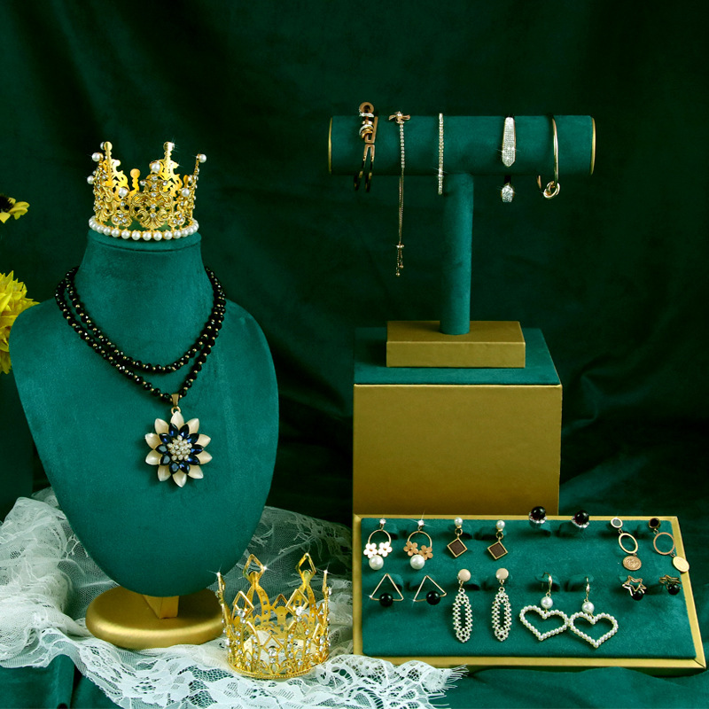 時尚復皇冠綠首飾架拉絲皮項鍊手鐲手鍊戒指超纖飾品展示陳列