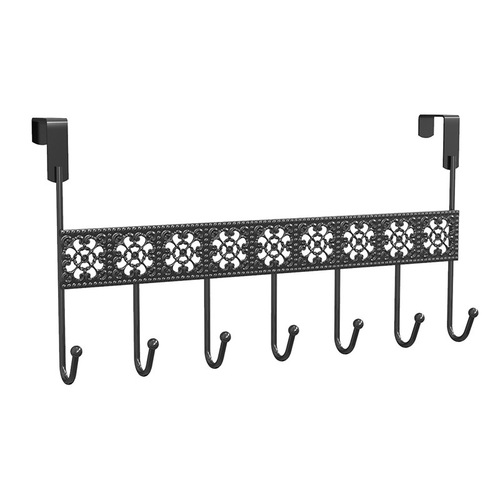 Black lace door back seven hooks multifunctional punch-free wrought iron hanger bedroom home space storage clothes hook