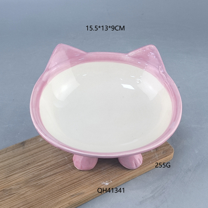 Tazón de mascota rosa de cerámica