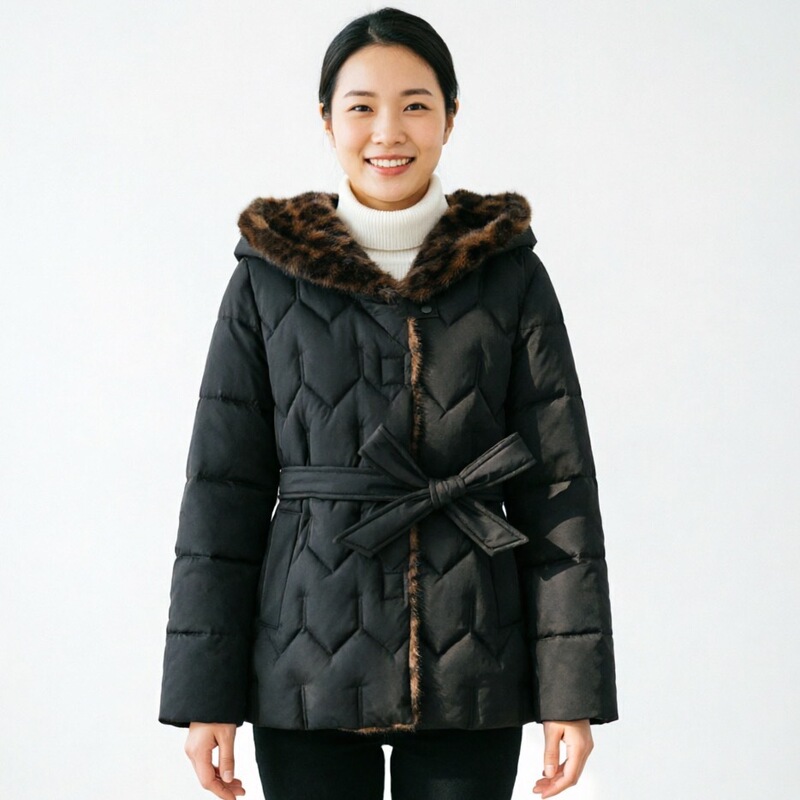 New Style Coat, Foreign Trade Cotton-Padded Jacket for Women, Winter New Short Leopard Print Hooded Slim-Fit Waist-Tie Cotton-Padded Top New Style Coat, Foreign Trade Cotton-Padded Jacket for Women, Winter New Short Leopard Print Hooded Slim-Fit Waist-Tie Cotton-Padded Top