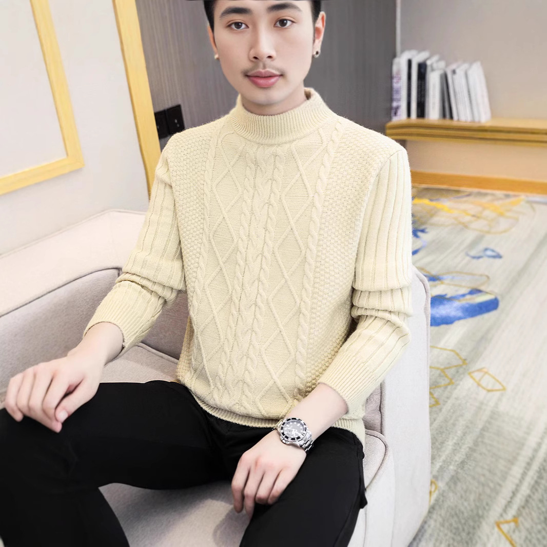 Sweater Men's Cross-border Winter Retro Knitted Sweater Men's Inner Base Shirt Youth Thickened Warm Sweater Knitted Sweater