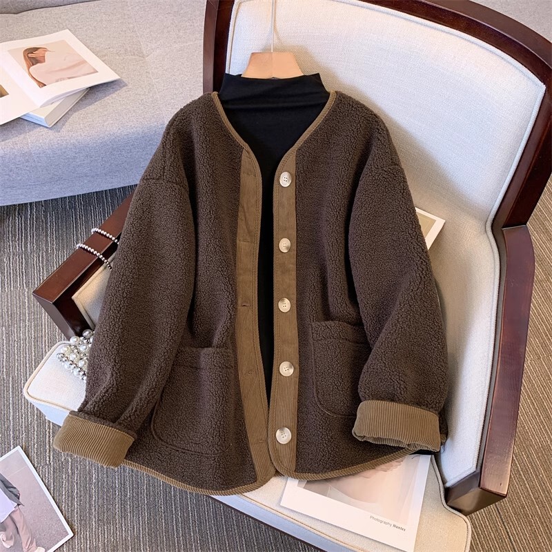 Lamb Plush Outwear for Women 2025 Winter Large Size Fat mm High-End Loose Slimming Look Thickeneded Fur One-Piece Top Spring