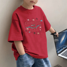 儿童洋气短袖T恤打底衫夏季新款韩版男童纯棉红色半袖百搭中大童