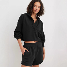 跨境热卖时尚宽松潮牌连帽卫衣女春秋欧美女装v领上衣套头长袖衫