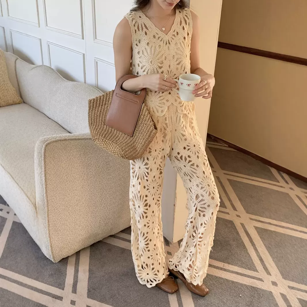 性感比基尼罩衫镂空针织沙滩裙2025跨境欧美女士泳衣罩裙两件套