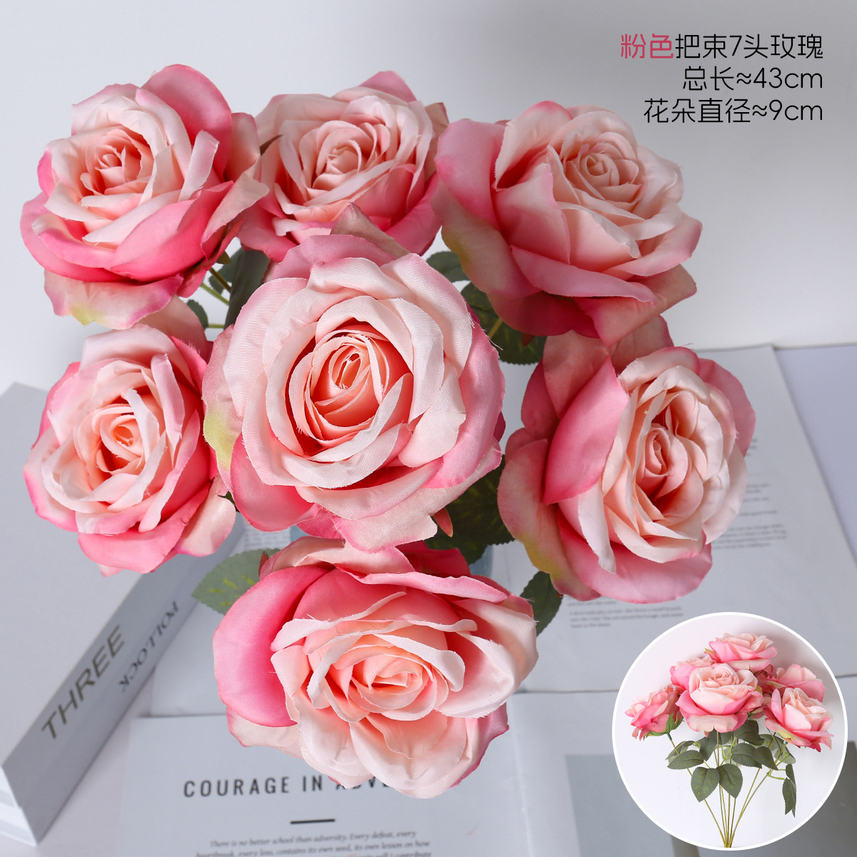 7 rosas de diamante simulación de flores de rosas bodas decoración de hotel guía de la casa fábrica de flores falsas al por mayor