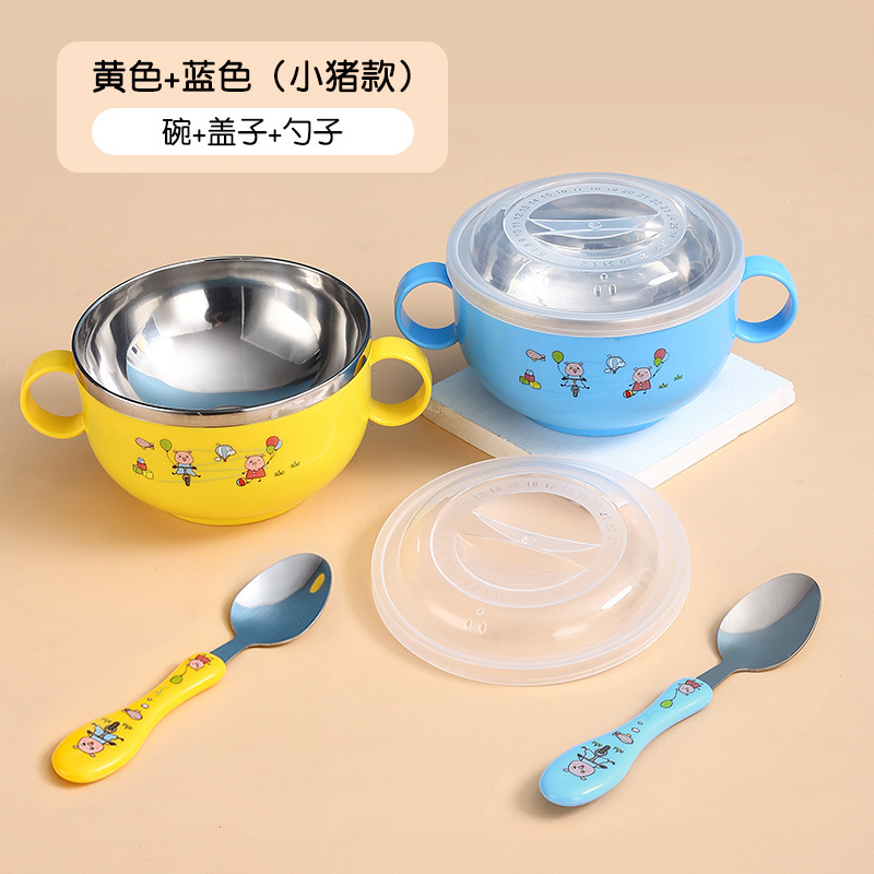 304 acero inoxidable para niños cuenco casero lindo anti-caída set de cubiertos para niños jardín de infantes cuenco con tapa
