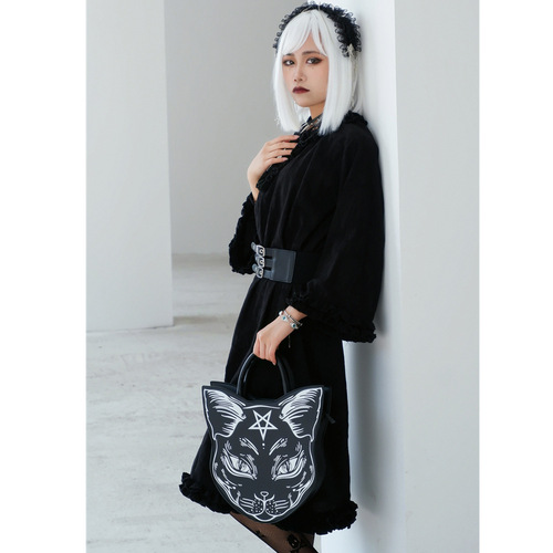 Cross-border Harajuku style dark cat cross-body bag fashion trend clutch bag punk style cat face Halloween women's bag