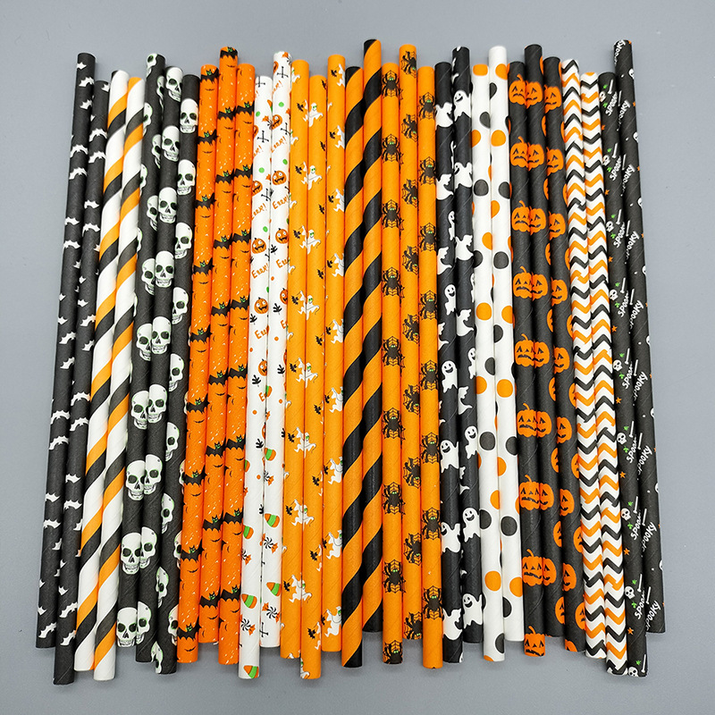 Papel de color paja de papel desechable degradable paja de papel postre pastel cóctel bebida paja decorativa