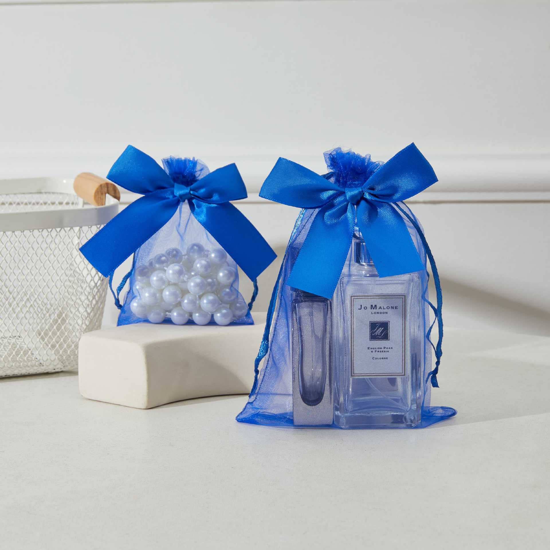 Bolso de gasa con lazo dorado transfronterizo, bolsa de dulces de boda, bolsa de regalo para fiesta, bolsa de embalaje de regalo, bolsillo con cordón