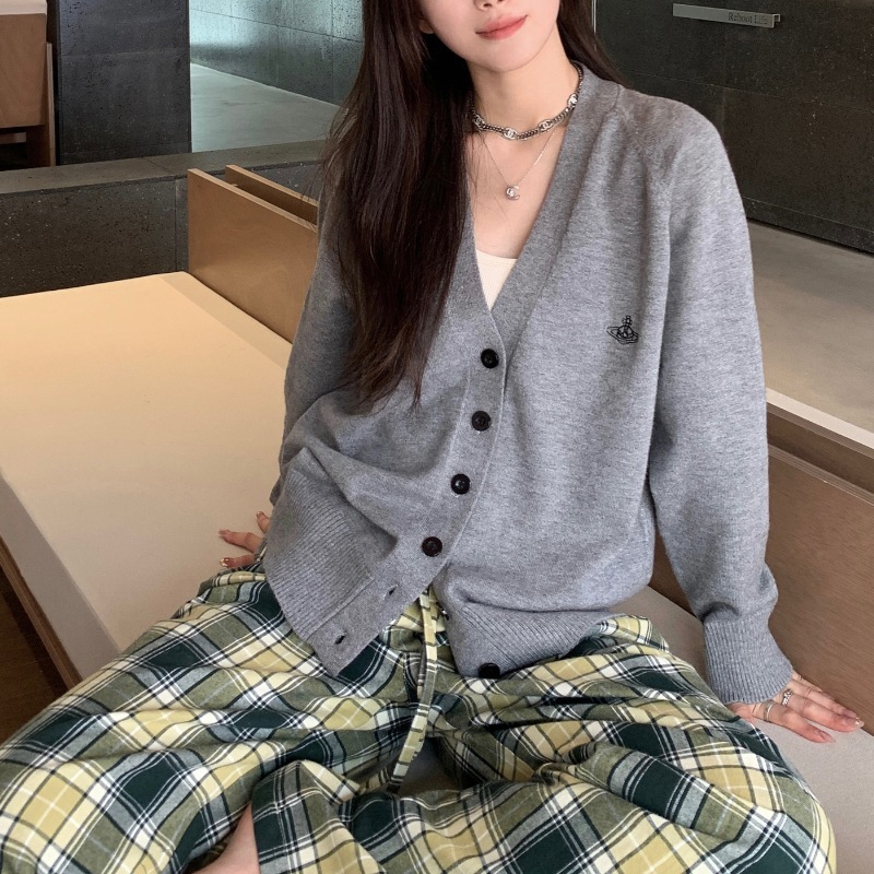 2025秋冬新款刺绣针织开衫女装韩版休闲宽松长袖v领上衣毛衣外套|undefined