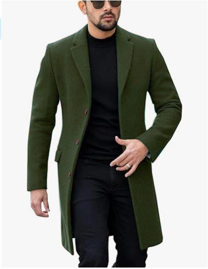 ​​Japanese-Korean Style Wool Blend Coat For Men – Single-Breasted Long Overcoat, Slim Fit Winter Trench, Business Casual_voghion.com
