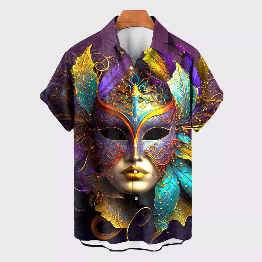 2025 nuevo estilo comercio exterior transfronterizo elemento creativo camisa 3D impresión digital tendencia suelta camisa de manga corta top de hombre