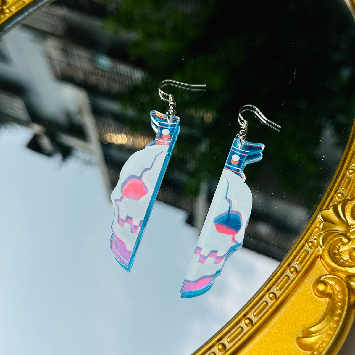 Drop Earrings, Earrings Classification 1 Pair Quantity 1 Pair Funny Blade Skull Ghost Asymmetrical Laser Acrylic Women's Drop Earrings Earrings