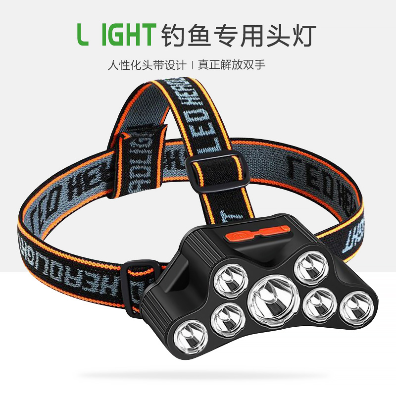 Cruz-frontera LED faro USB recargable fuerte luz de largo alcance multi-función al aire libre noche pesca montar de largo alcance linterna montada en la cabeza