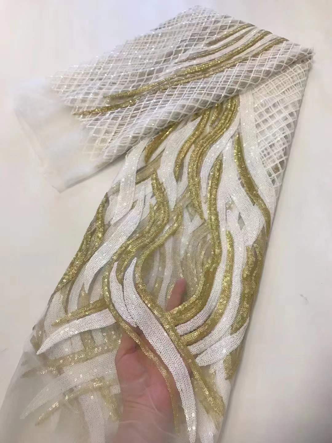 Nuevo bordado de la vendimia encaje completo lentejuelas bordado tela vestido las mujeres tela africana laceJX2701 image 5