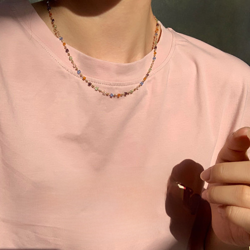 Colorful crystal beaded necklace women's niche design simple choker necklace high-end versatile clavicle chain trend