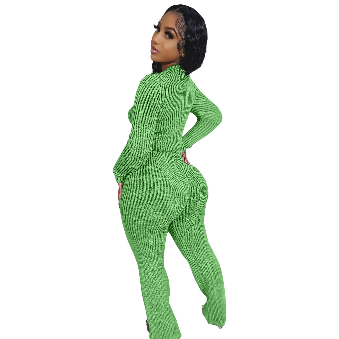 Women's Clothing NY8179 urban autumn and winter ladies knitted sweater two way zipper fashion casual suit_voghion.com