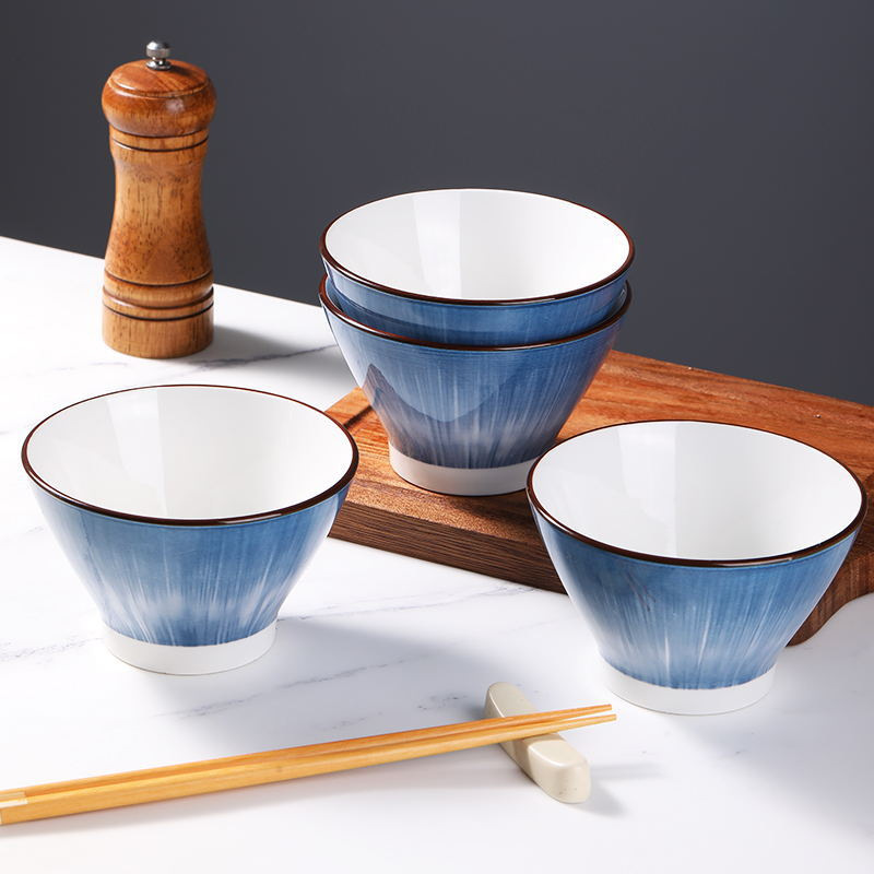 北欧创意5寸斗笠碗家用米饭碗泡面碗陶瓷釉下彩高脚碗网红喇叭碗
