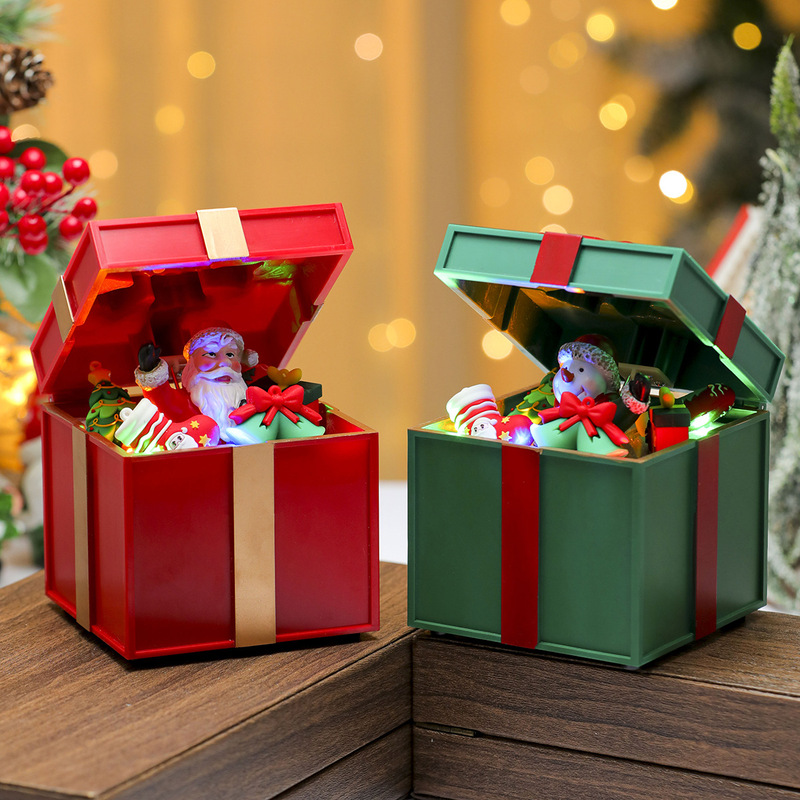 クリスマスオーナメントウィンドウシーンレイアウト小道具発光ギフトボックスギフトバッグオルゴールオルゴールギフト装飾|undefined