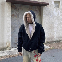 美式复古设计感男女座山雕冬季棉服短款保暖加厚毛领外套