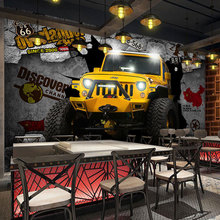 3d立体汽车壁纸创意KTV酒吧餐厅壁画工业风汽修厂越野车背景墙纸