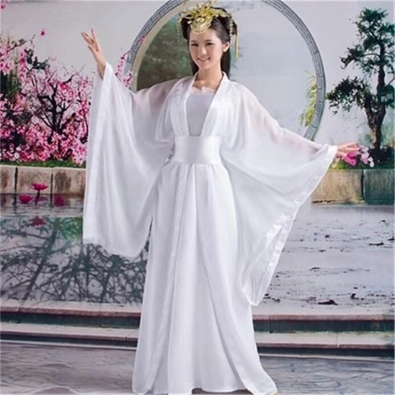 Ancient Costume Wholesale New White Lady Costume Fairy Temperament Skirt Little Dragon Girl Female Improved Chest-Length Skirt Performance Costume
