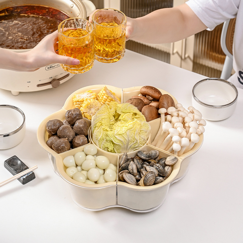 Seven-grid divided platter hot pot side dish plate household vegetable basket storage rack rotatable storage basket home kitchen