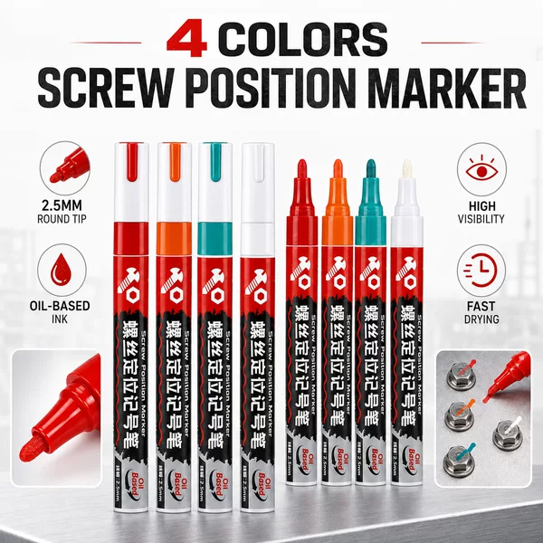 Screw positioning marker pen, oil-based, quick-drying, 2.5mm round tip, available in multiple colors, specialized pen for industrial maintenance marking