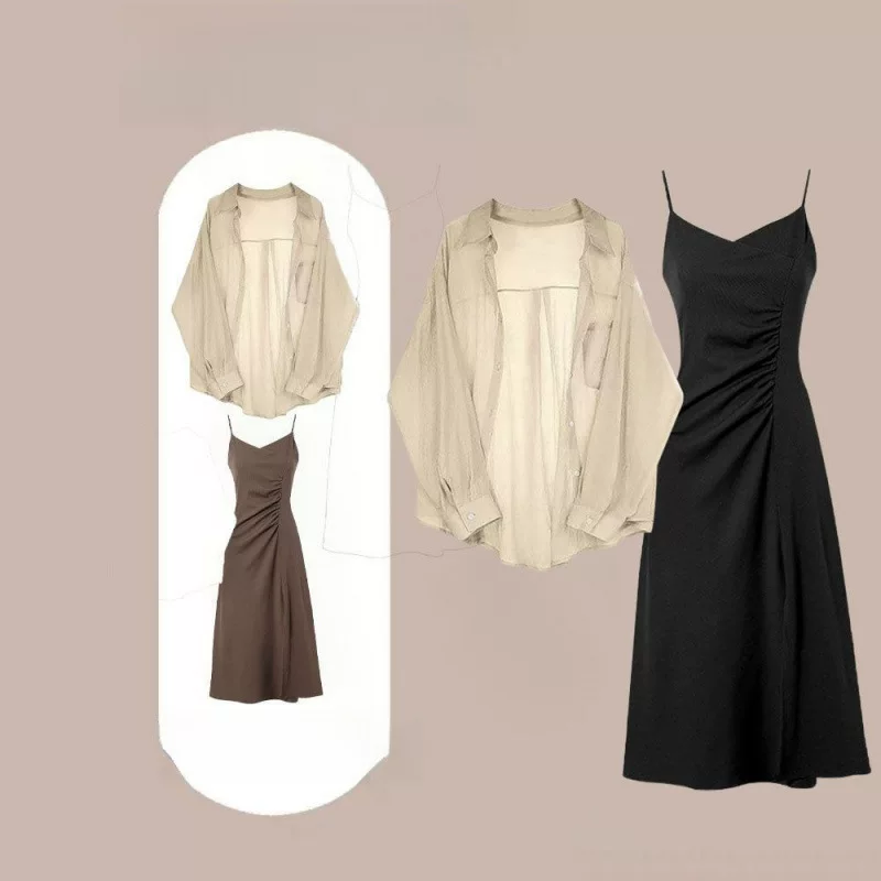 Летний комплект рубашка и платье, plus size, защита от солнца, дышащий повседневный набор для женщин