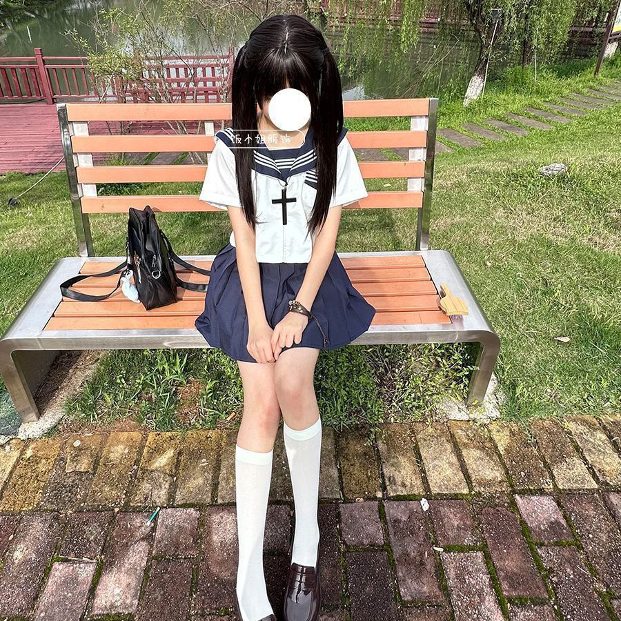 原创日系JK制服穿搭正统白三本水手服上衣搭配同色百褶裙软妹套装