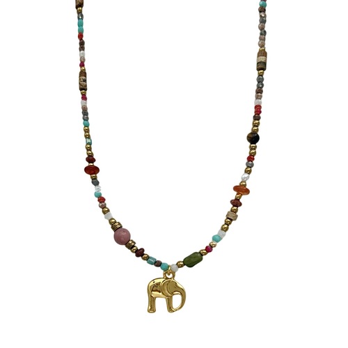 Retro Gold Small Elephant Beaded Necklace for Women, New Chinese Style, Versatile and Elegant Lockchain, Unique and High-End Accessory, Wholesale