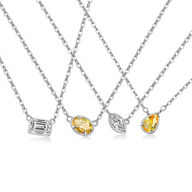 S925 Sterling Silver Simple Geometric Diamond Cube Sugar Necklace