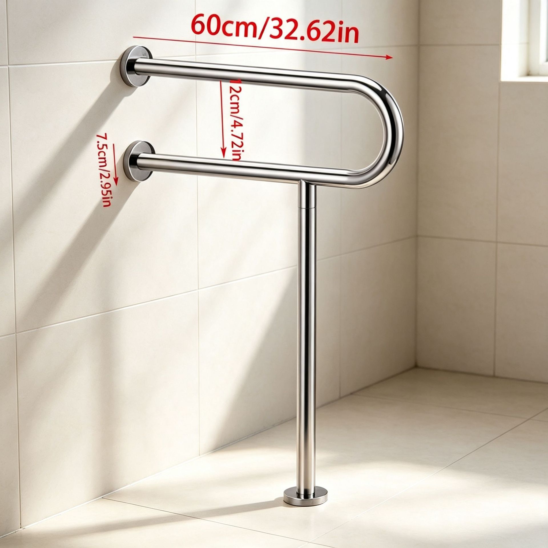 Barra de Apoyo en U para Baño de Acero Inoxidable Antideslizante