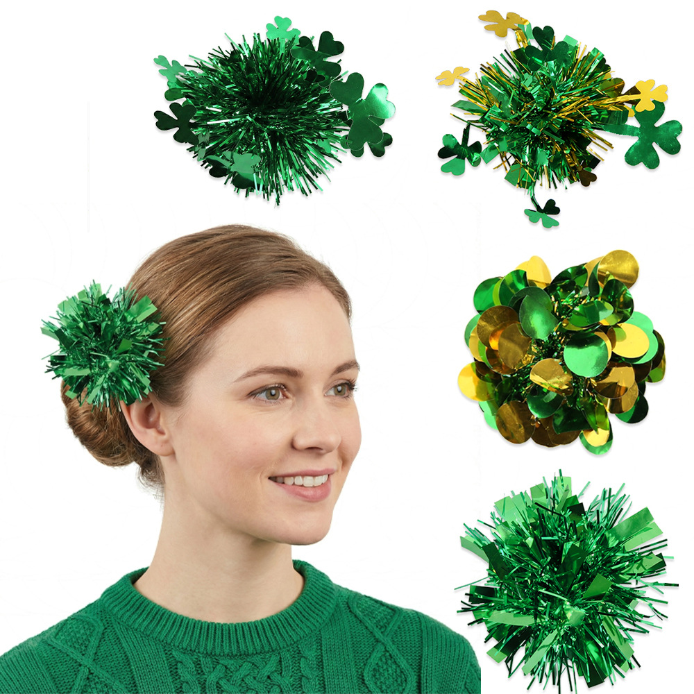 Día de Irlanda tocado verde clip para el pelo para niños San Patricio decoración de trébol filamento clip de boca de pato