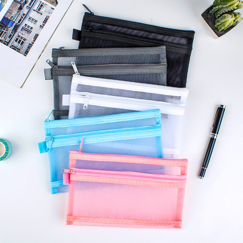 Simple caja de lápices de doble capa bolsa de malla transparente bolsa de examen de gran capacidad bolsa de almacenamiento de papelería bolsa de nylon Oficina A6 bolsa de billetes