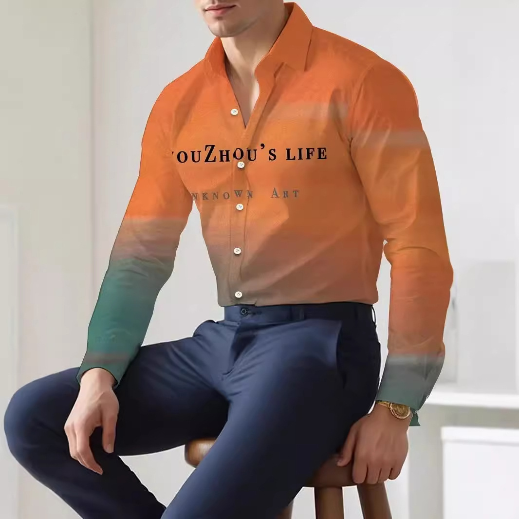 Camisa de botones de manga larga 2024 nuevos hombres de alta calidad con letras degradadas holgadas y cómodas blusas MB12