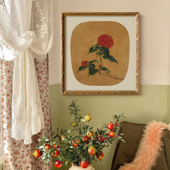 法式復古山茶花客廳玄關裝飾畫新中式中國風餐廳書房紅色花卉掛畫