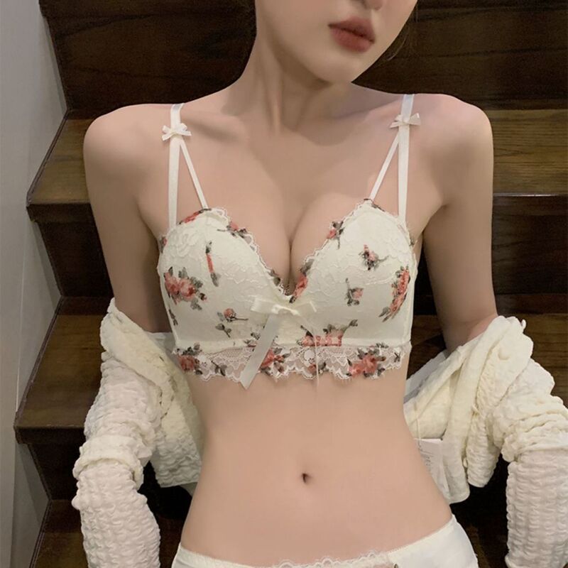 Sexy Lace Underwear Women's Small Chest Push-up Adjustable Pure Desire Bra Non-steel Ring Anti-sagging Latex Bra suit