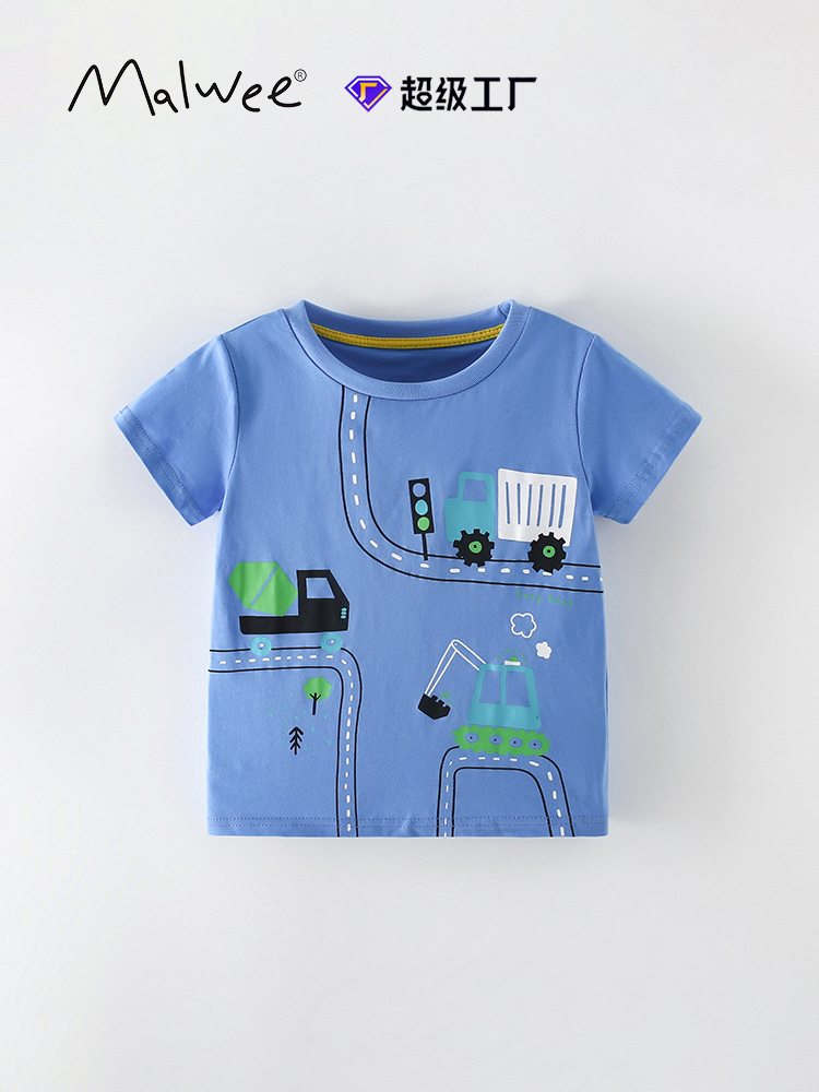 Malwee niños de manga corta verano nuevo estilo europeo y americano niños pequeños y medianos cuello redondo guapo niño camiseta casual top