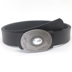 Fashionable new elliptical pearl buckle head literary retro belt jeans skirt accessories versatile Hong Kong style belt