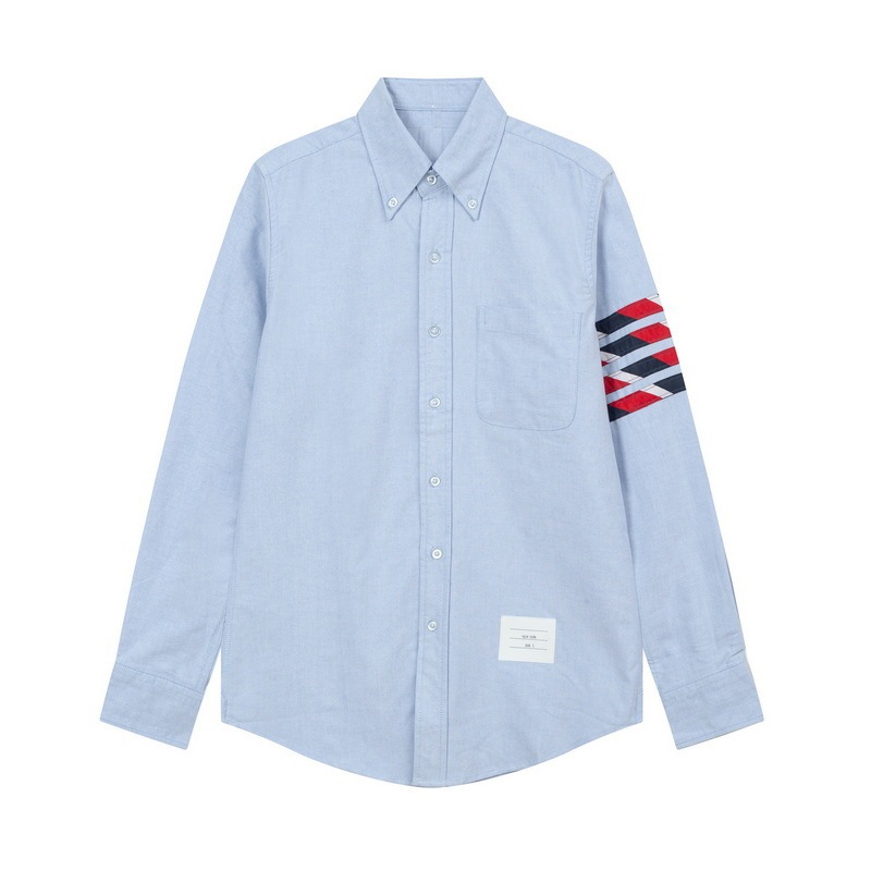 TB JL Shirt Oxford Textile Fashion Brand Shirt Four Bars Rear Middle Decoration with Left Sleeve Stitching Ribbon Casual Shirt