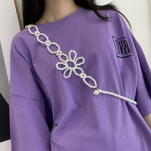 Flower suspender pearl waist chain women's decorative suit skirt retro fashion versatile jk belt wholesale