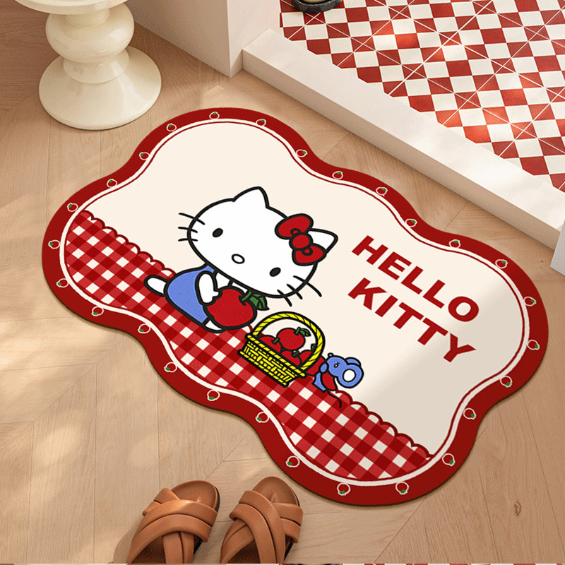 Hellokitty Asymmetrical Bathroom Door Absorbent Non-Slip Mat Household Toilet Bathroom Door Floor Mat Stain-Resistant
