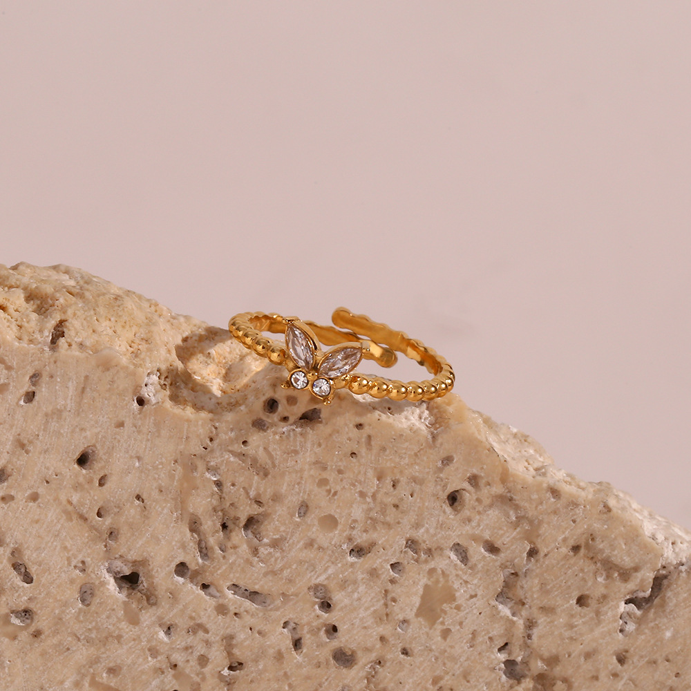 Butterfly Pattern PVD Coated Real Gold Plated 18K Gold Butterfly 304 Stainless Steel Waterproof Non Tarnish Rings