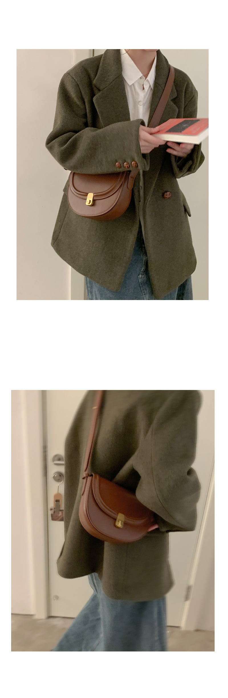 Retro Saddle Crossbody Bag For Women Textured Shoulder Handbag_voghion.com