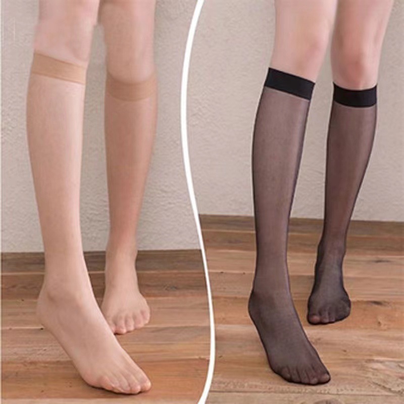 Summer Ultra-Thin Anti-Snagging Non-Slip Mid-Calf Flesh-Colored Skin-Beautifying Stockings for Women, Half-Leg Jk Long Stockings for Women